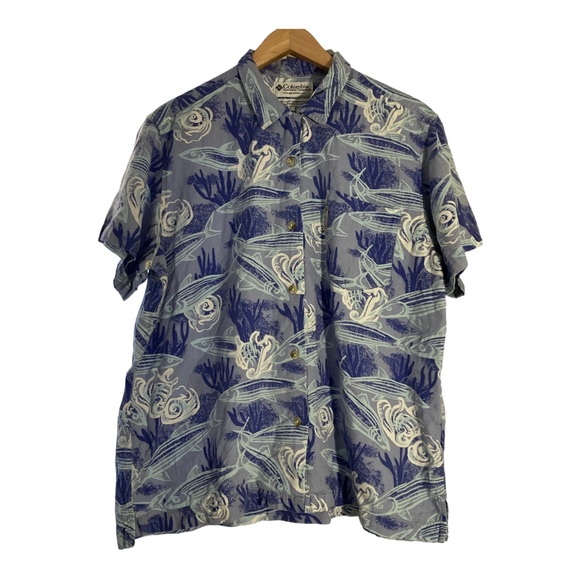 Columbia Sportswear Company shirt Mens Hawaian short sleeve Blue Size L - Picture 15 of 16